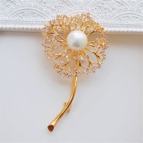 K Gold Plated Zirconia Set Paved Flower Star Pin Cz White Etsy