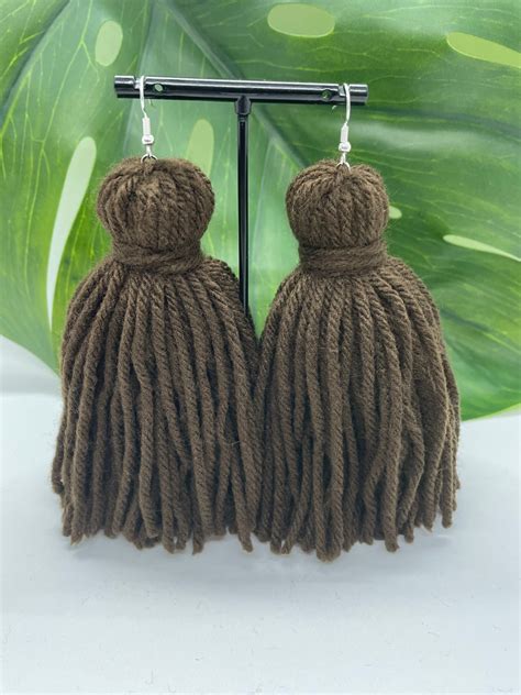 Yarn Tassel Earrings Chocolate - Etsy