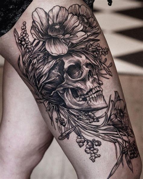 Danielbacz Floral Skull Tattoo Floral Skull Tattoos Skull Thigh