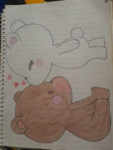 A Drawing Of Two Teddy Bears Hugging Each Other On Lined Paper With