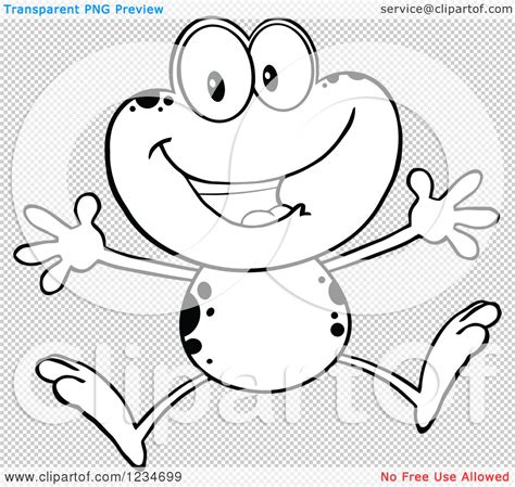 Clipart of a Black and White Happy Frog Character Jumping - Royalty ...