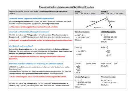 Trigonometrie Berechnungen An Rechtwinkligen Dreiecken