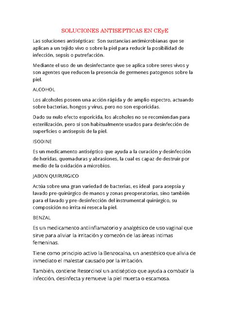 Soluciones antisepticas en CEy E - SOLUCIONES ANTISEPTICAS EN CEyE Las ...