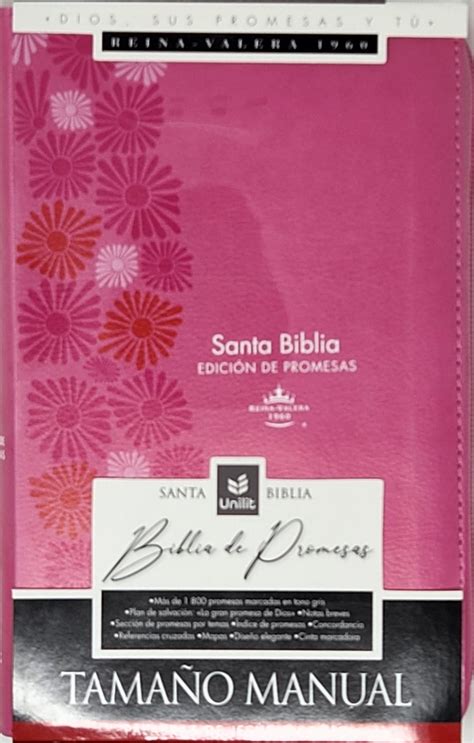 Biblia RVR 1960 de Promesas Letra Grande Tamaño Manual Rosada Flores