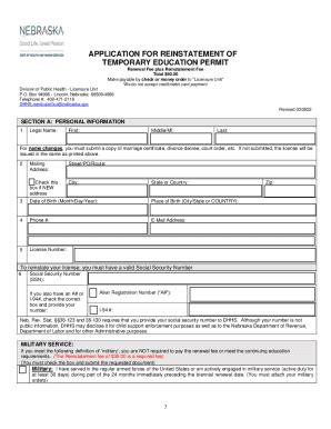 Fillable Online Dhhs Ne Reinstatement Application DHHS Nebraska Gov