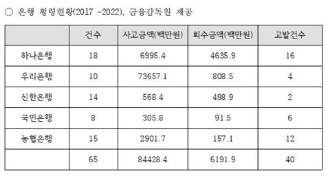 5년간 5대 시중은행 횡령사고 65건···형사고발 60 불과