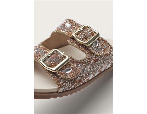 Papete Sandália Feminina em Pedraria Brilho Nude Prata Dhaffy DHAFFY