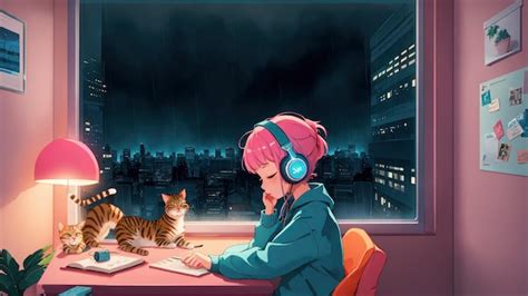 Premium Photo Anime Lofi Girl Relaxing Study Session With Chill Vibes