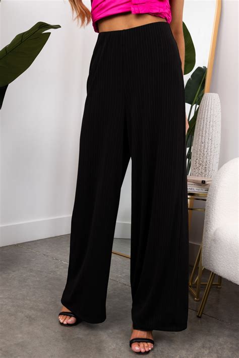 She Sky Black Ribbed Knit Wide Leg Pants Lime Lush