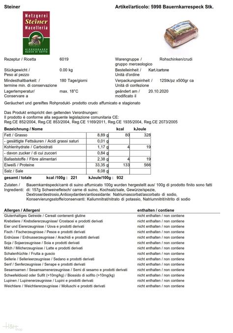 Bauernkareespeck Bauernspeck Steiner Ca Gr Metzgerei Kaufen H H Shop