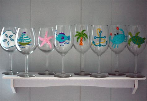 Beach Themed Hand Painted Wine Glasses Set Of 4 Etsy Hand Painted