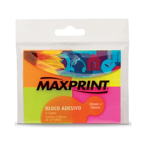 Bloco adesivo 38x50 200 fls neon colors Maxprint Papelaria Barão