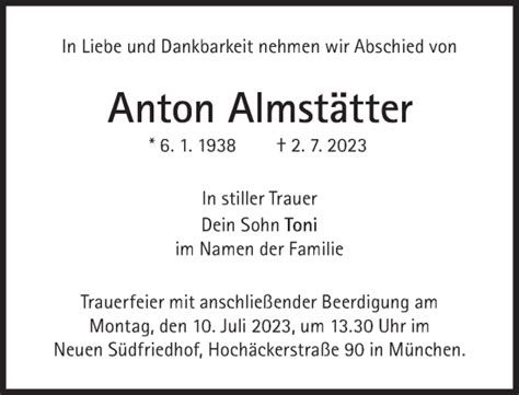 Traueranzeigen von Anton Almstätter SZ Gedenken de