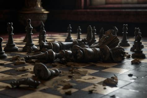 Premium AI Image | A chess game with a broken piece of chess on the floor.