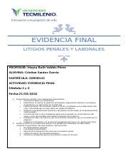 Evidencia Final Litigios Penales Y Laborales Docx EVIDENCIA FINAL