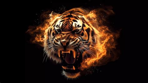 Premium Ai Image A Tiger With Flames On His Face