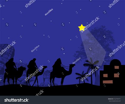 Silhouette Three Kings Shining Star Bethlehem Stock Vector Royalty