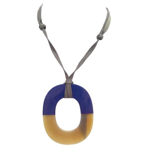 Herm S Hermes Pendant Necklace Isthmu Gm Cm Blue Lacquered Buffalo