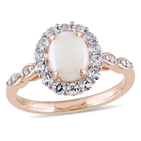 Miabella Women S 1 1 2 Ct Opal White Topaz And Diamond Accent 14kt Rose Gold Cocktail Halo