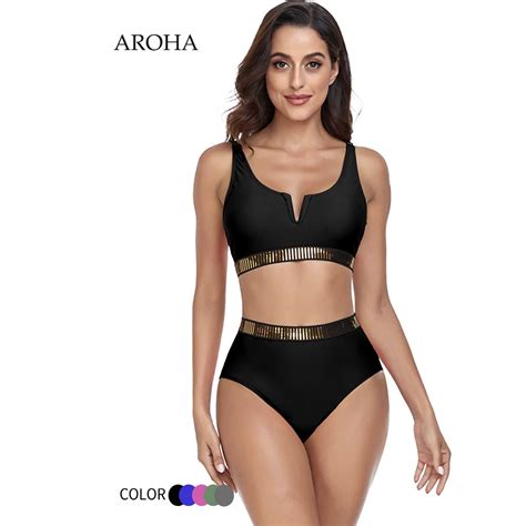 Aroha 2024 Sexy Bikini Swimwear Women S Two Piece Gold Plated Belt