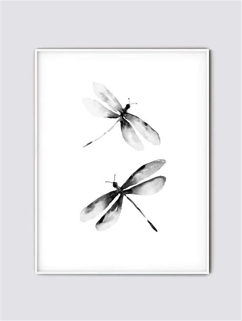 Dragonfly Wall Decor Watercolor Painting Black And White Art Dragonfly Ts Dragonfly