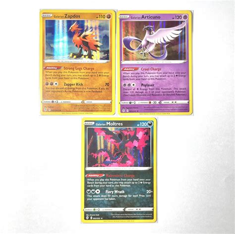 Holo Rare Set Of 3 Galarian Zapdos Galarian Moltres Galarian