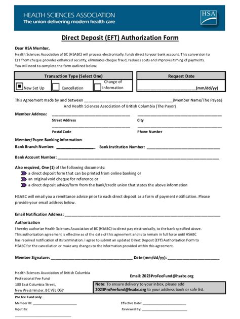 Fillable Online Direct Deposit EFT Authorization Form Fax Email Print