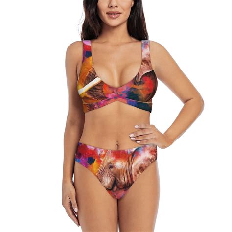Rocae Oil Paintings Of Elephants For Bikini Set For Women Two Piece