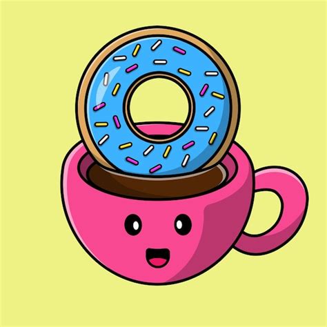 Premium Vector Cute Hot Coffee With Doughnut Cartoon Vector Icons