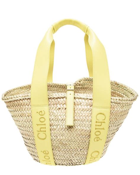 Chloé Sense Medium Raffia Leather Basket Tote in Metallic Lyst