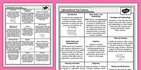 Informational Text Features Chart For 3rd 5th Grade Twinkl