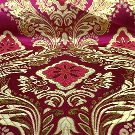 Metallic Floral Brocade Fabric 60 By Yard In Red Gold White Purple