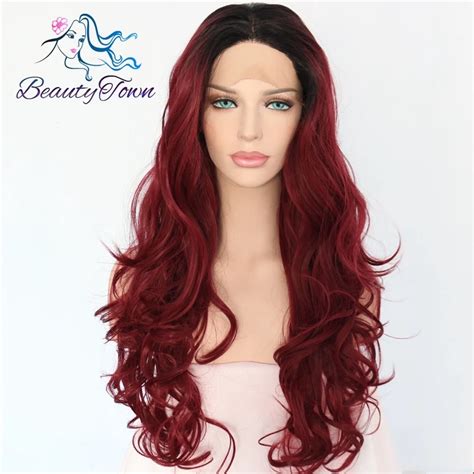 BeautyTown Ombre Black To Wine Red Hand Tied Heat Resistant Fiber Hair