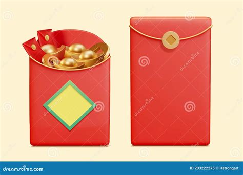 3d full CNY red envelopes stock vector. Illustration of blank - 233222275