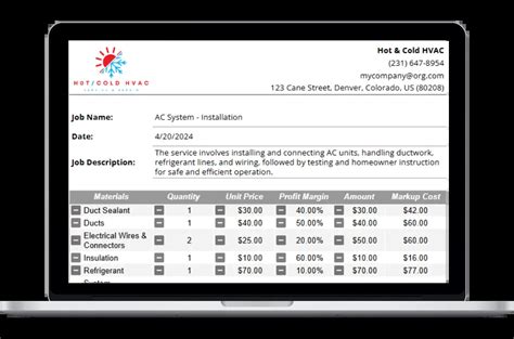 Hvac Markup Chart Template Housecall Pro