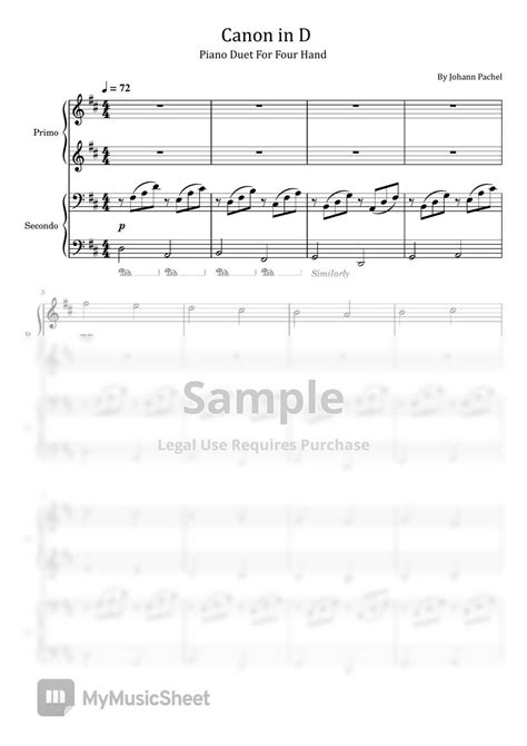 Johann Pachelbel Canon In D Major Piano Duet Four Hand Sheets By Poon