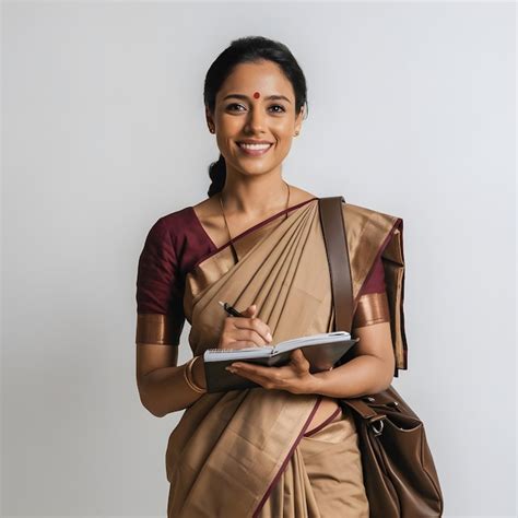 Indian Women In Saree With Notebook In Hand Premium AI Generated Image