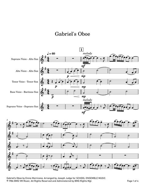 Gabriel S Oboe Arr Joseph Judge By Ennio Morricone Sheet Music For