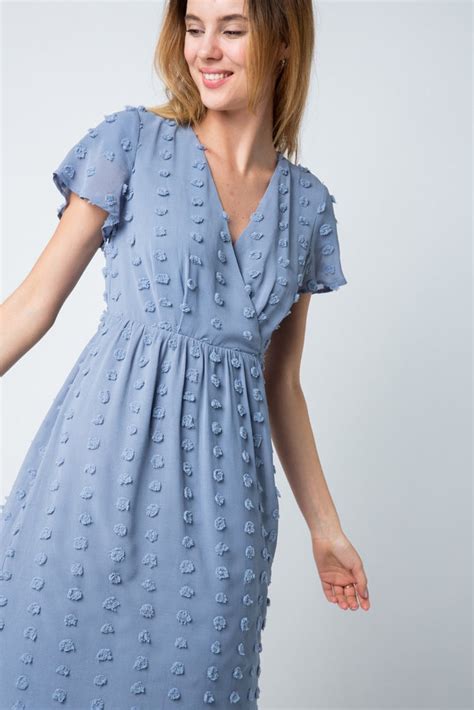 Genevah Swiss Dot Dress In Dusty Blue Lace And Lilac