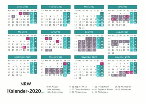 Ferien Nordrhein Westfalen Ferienkalender Bersicht