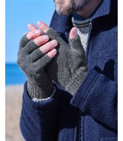 Charcoal Pure Lambswool Mens Essential Lambswool Fingerless Glove