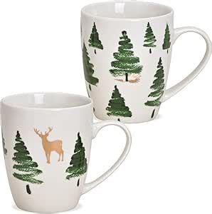 Amazon De Tassen Er Set Xmas Modern In Wei Und Gr N Rentier Baum