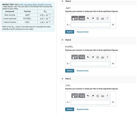 Missed This Watch Iwe Calculating Molar Solubility Chegg