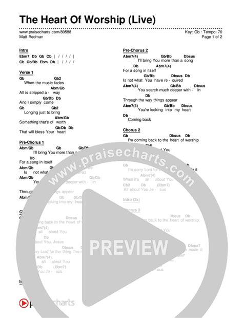 The Heart Of Worship Live Chords Pdf Matt Redman Praisecharts