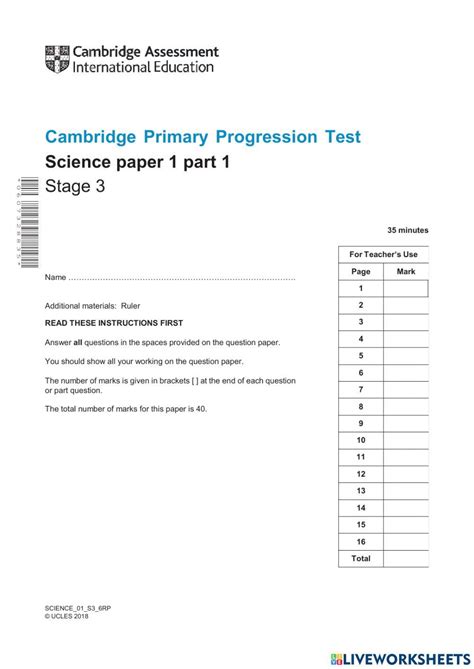 Cambridge Primary Progression Test Paper 1 Part 1 6878535