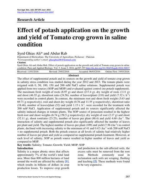 (PDF) Effect of potash application on the growth and yield of Tomato ...