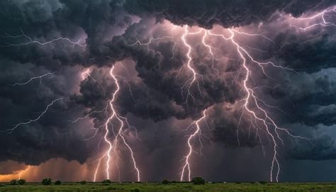 Intensa Tempestade M Ltiplos Raios Ilumina O C U Escuro Sobre Um