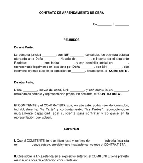 Contrato De Obra Modelo En Formatos Word Y Pdf Images Images