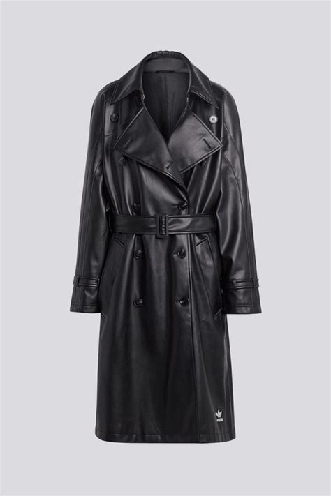 Adidas Originals Faux Leather Trench Coat Black Vegnonveg