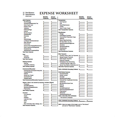 Divorce Budget Worksheets